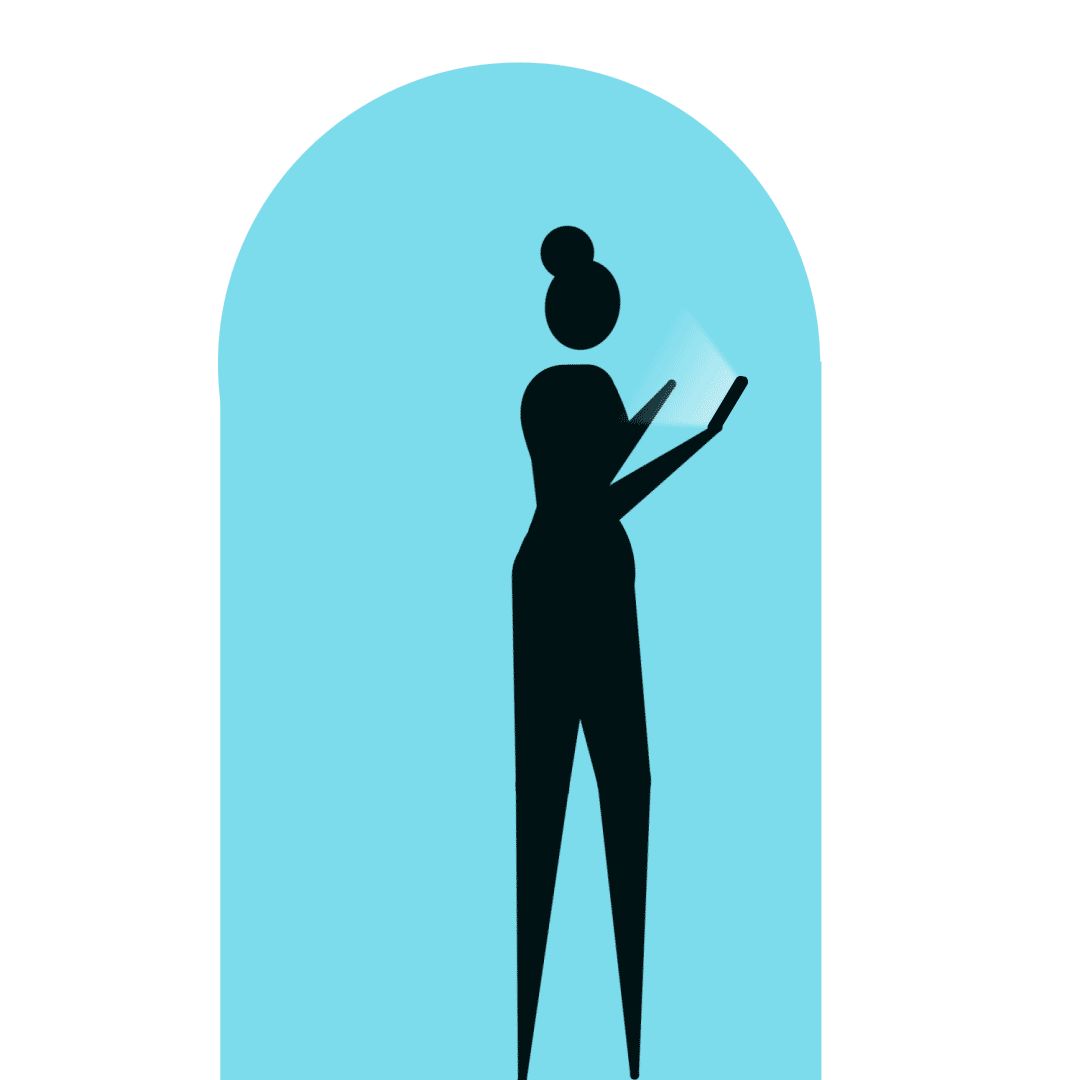 Animated illustration of a woman on her mobile phone